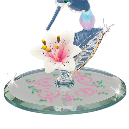 Glass Baron Hummingbird and Lily Figurine with Crystal Accents