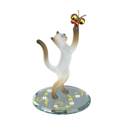 Glass Siamese Cat with Butterfly Handcrafted Figurine