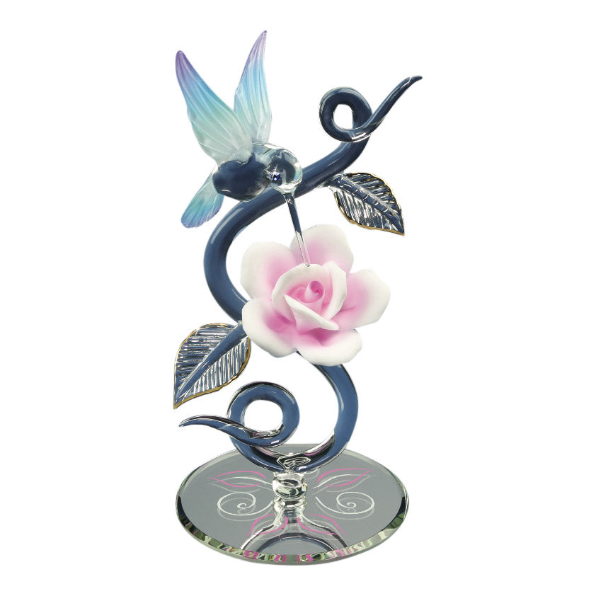 Glass Baron Hummingbird with Rose Vine Collectible Figurine