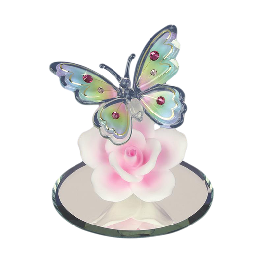 Glass Baron Butterfly with Pink Rose Accented with Genuine Crystals