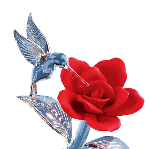 Glass Baron Hummingbird with Red Rose Figurine