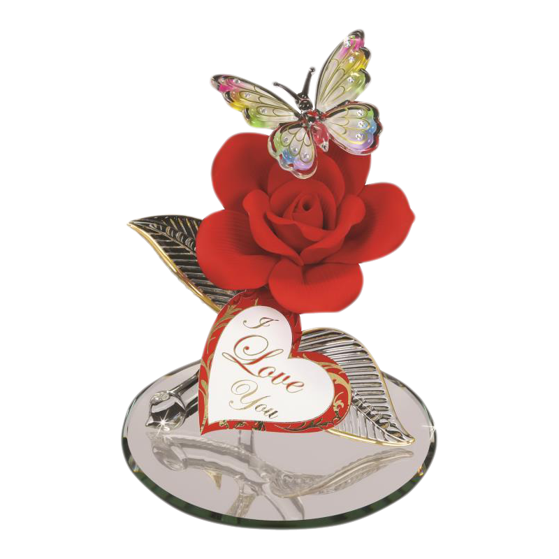 Glass Butterfly and Red Rose I Love You Collectible Figurine