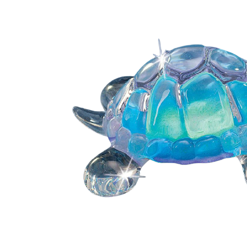 Glass Blue Turtle Figurine Accented with Crystals Accents