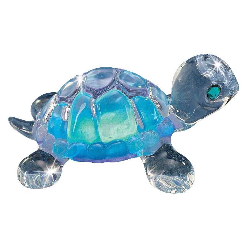 Glass Blue Turtle Figurine Accented with Crystals Accents