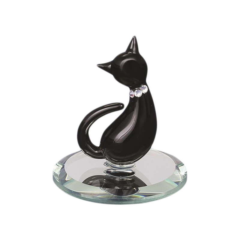 Glass Black Cat Figurine Accented with Crystal Collar