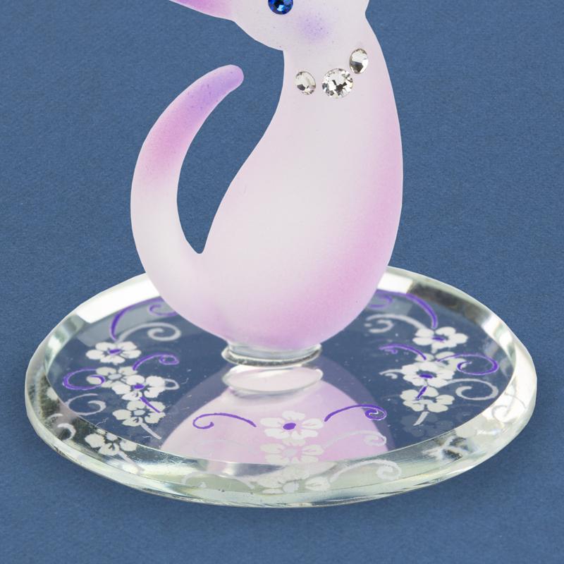 Glass Pink and White Princess Cat Figurine with Crystal Accents