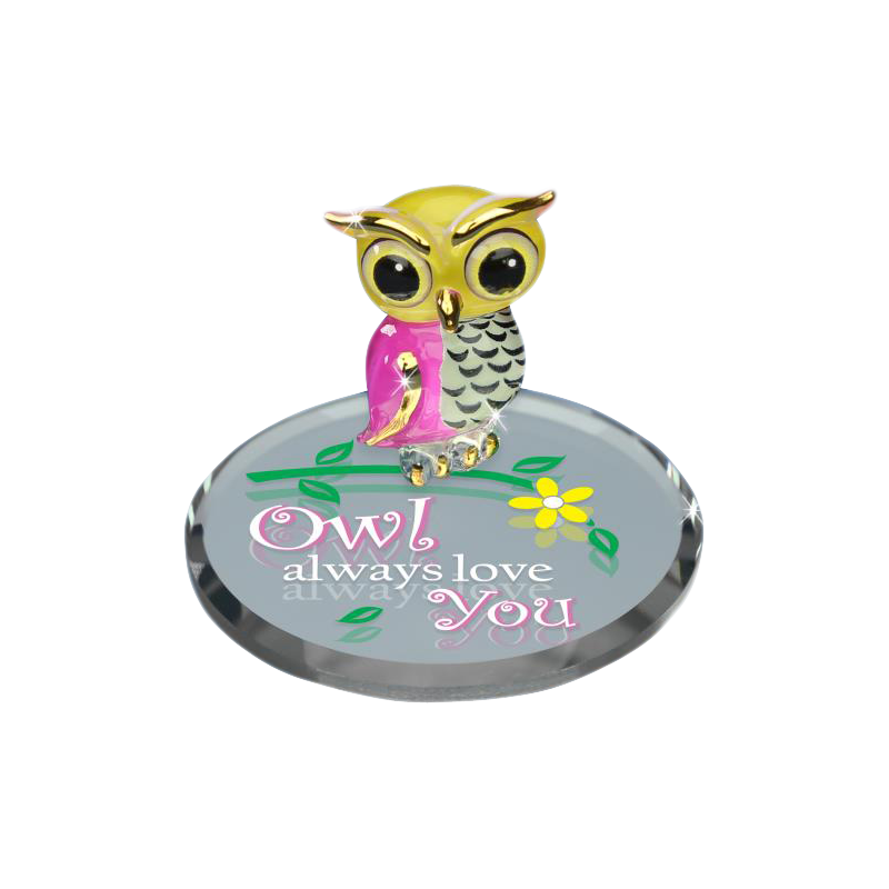 Glass Owl Collectible Figurine Always Love You with 22Kt Gold Accents