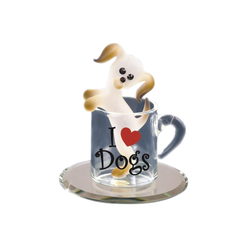 Glass Baron Puppy in Cup Figurine with Crystals Accents