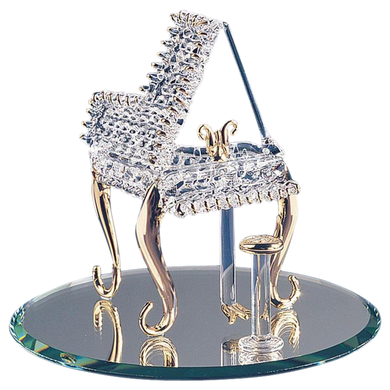 Glass Baron Piano Collectible Handcrafted Figurine with 22kt Gold Accents