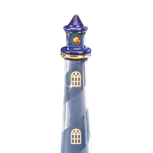 Handcrafted Blue Glass Lighthouse Figurine with Crystals Accents