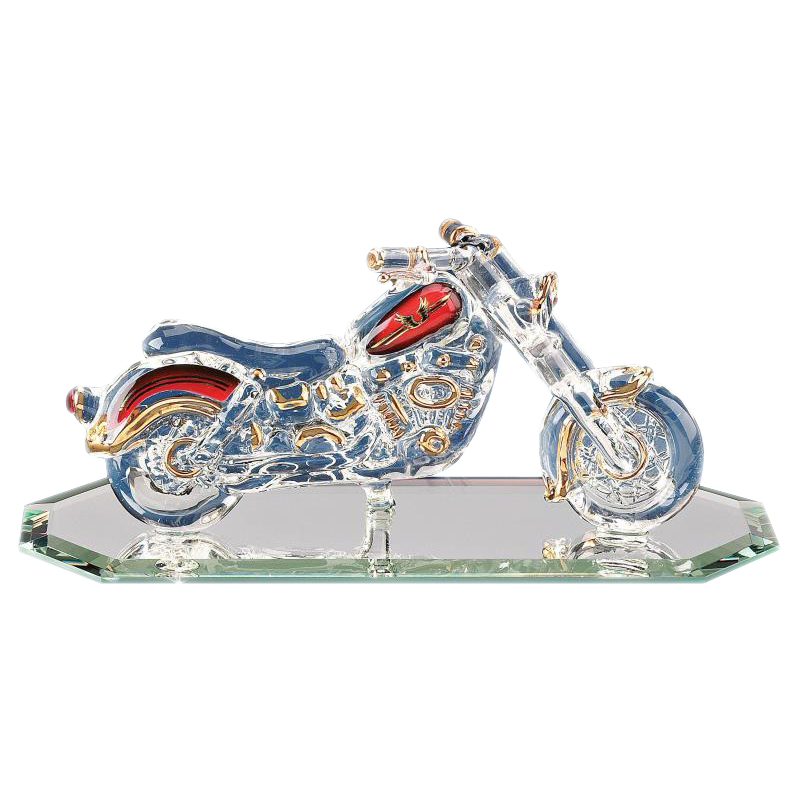 Glass Motorcycle Figurine with Crystal Accents and 22kt Gold