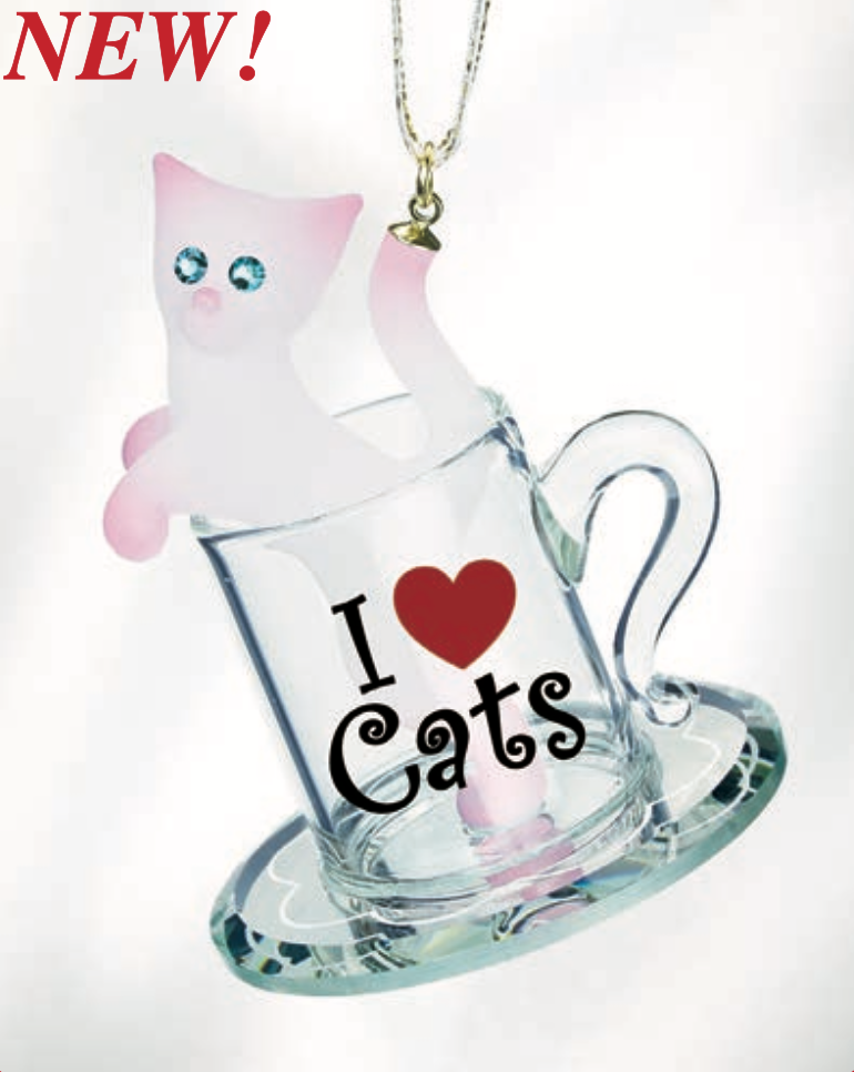 Glass Baron Kitty Cup I Love Cats Ornament