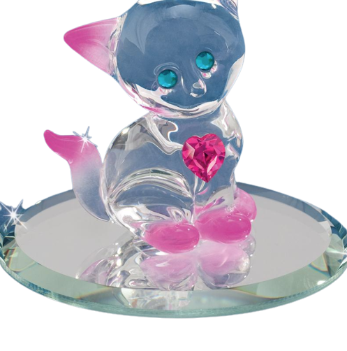 Glass Cat Kitty Figurine Accented with Genuine Crystals