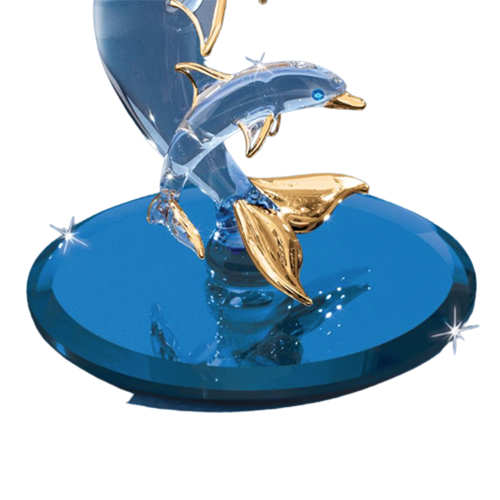 Glass Baron Dolphin and Baby Figurine with Crystals & 22kt Gold Accents