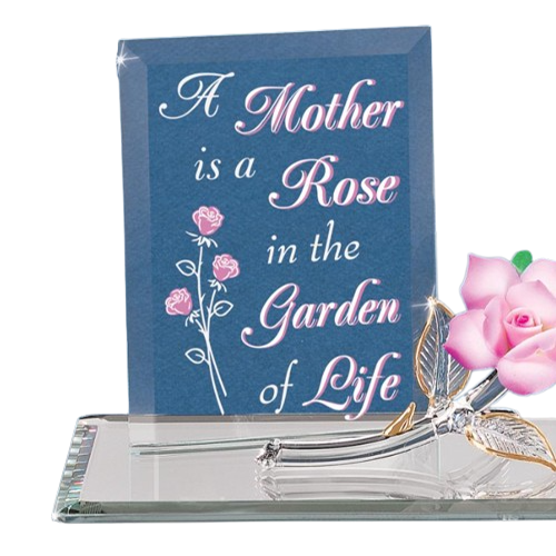 Glass Baron Mom "Garden of Life" Pink Rose Figurine