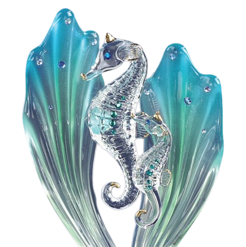 Glass Sea Horses Collectible Figurine with Crystals Accents