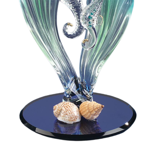 Glass Sea Horses Collectible Figurine with Crystals Accents