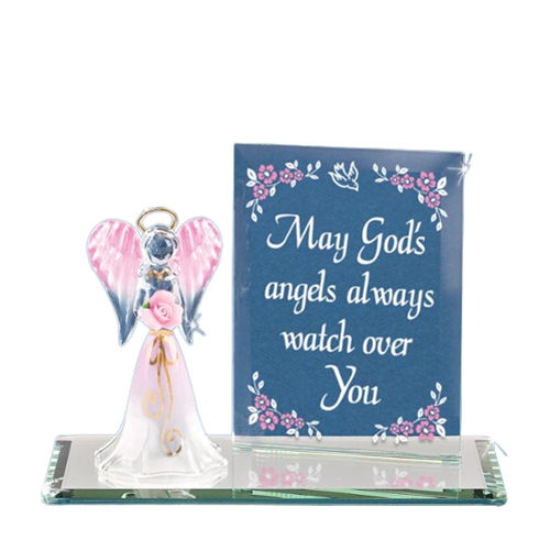 Glass Angel Pink Figurine with 22Kt Gold and Air Brushing Accents