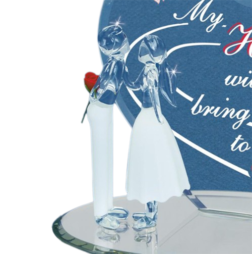 Glass Figurine Couple with Decorative Heart-shaped Plaque