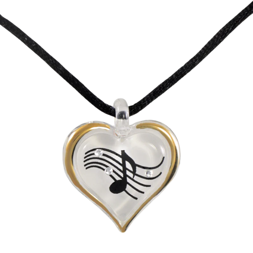 Glass Baron  Music Note Staff Heart Necklace with Crystal Accents