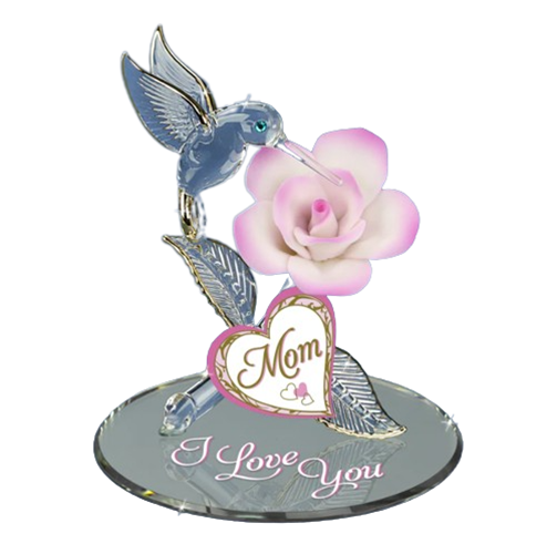 Glass Baron Hummingbird & Rose “I Love You Mom” with Crystals Accents