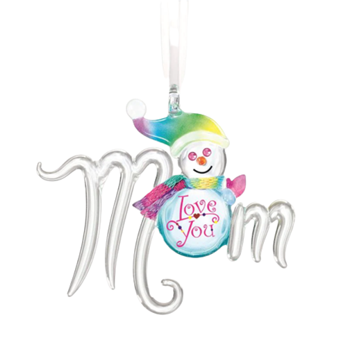 Glass Baron Snow Mom Ornament Mom Love You with Crystal Accents