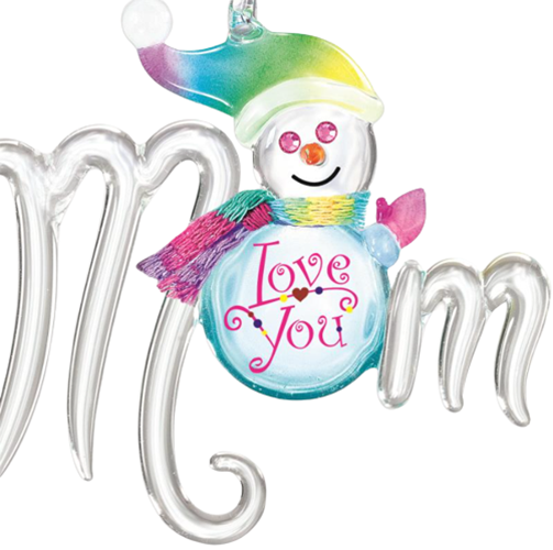 Mom Love You Snowman Christmas Ornament Crystal Accents