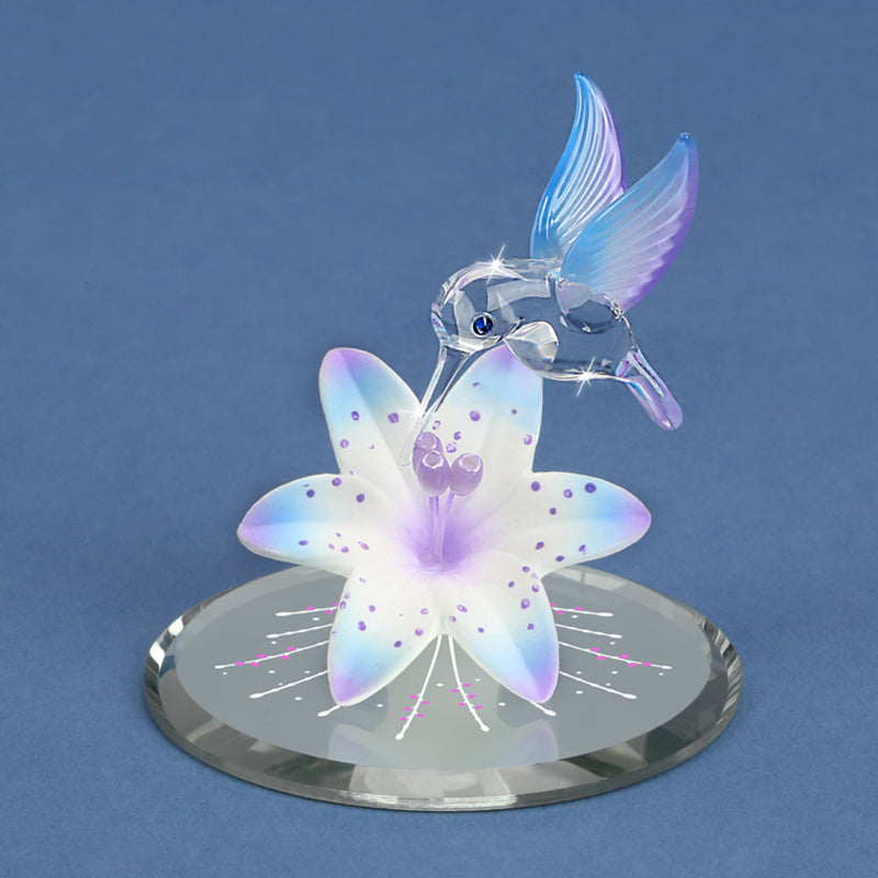 Glass Baron Crystal Hummingbird, Blue Lily T1 350 BX Crystal Creations