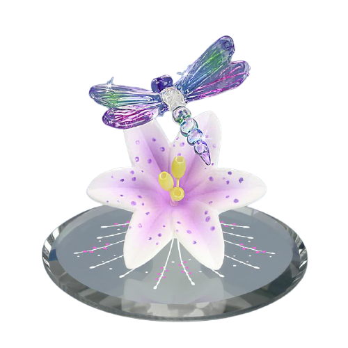 Glass Baron Dragonfly with Lavender Lily Figurine
