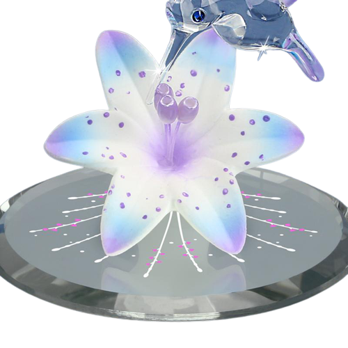 Glass Hummingbird with Blue Lily Figurine Accented with Crystals