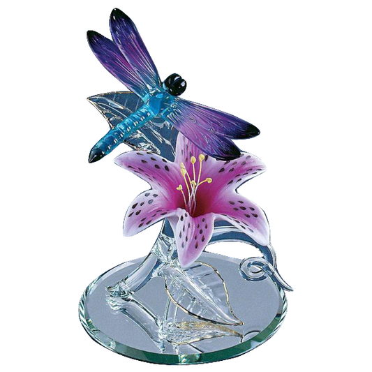 Glass Baron Dragonfly on Lily Handcrafted Figurine