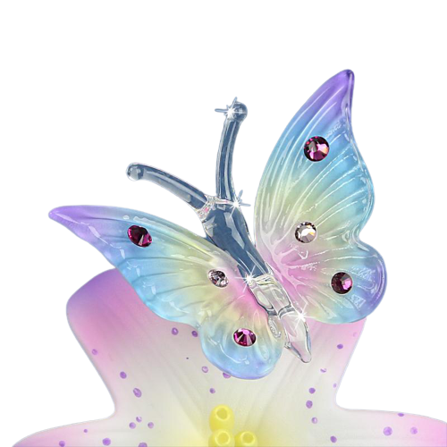 Glass Baron Butterfly and Lily Handcrafted Figurine Accented with Crystals