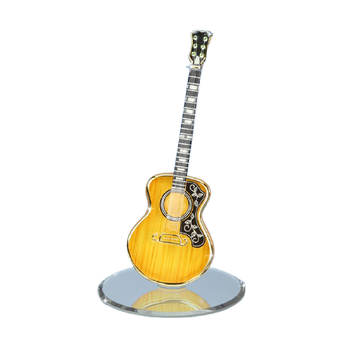 Deluxe Acoustic Glass Guitar Figurine with Crystals Accents