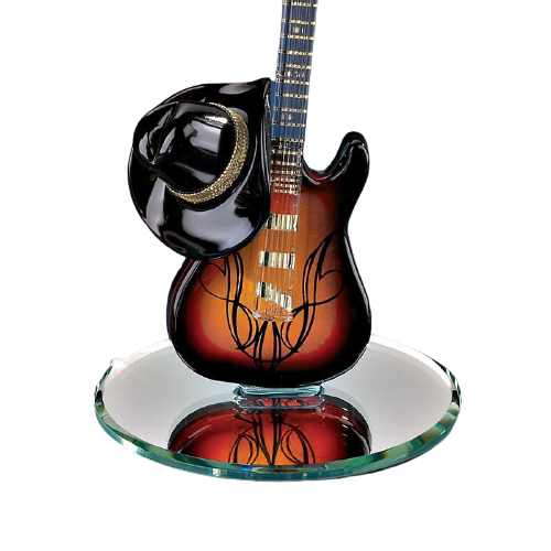 Glass Baron Country Guitar with Cowboy Hat Figurine