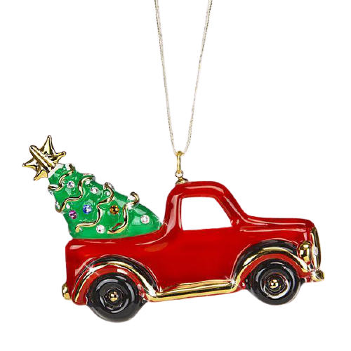 Glass Baron Red Christmas Truck Ornament with Crystals Accents