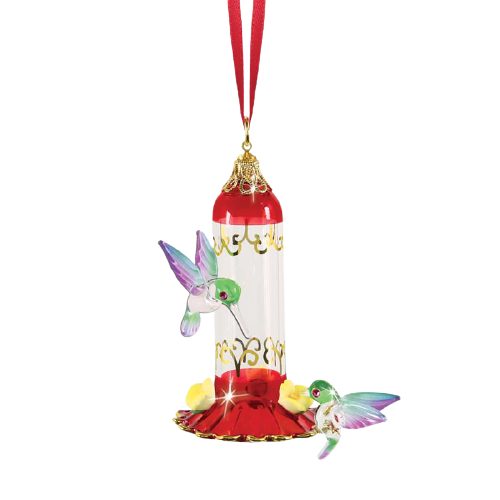 Glass Baron Hummingbirds Feeder Ornament with Crystals Accents