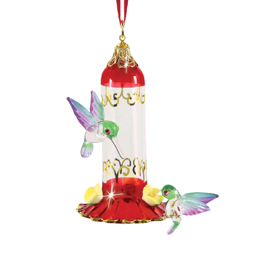 Glass Baron Hummingbirds Feeder Ornament with Crystals Accents