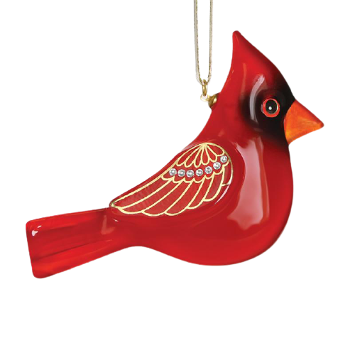 Glass Bird Red Cardinal Ornament Accented with Genuine Crystals