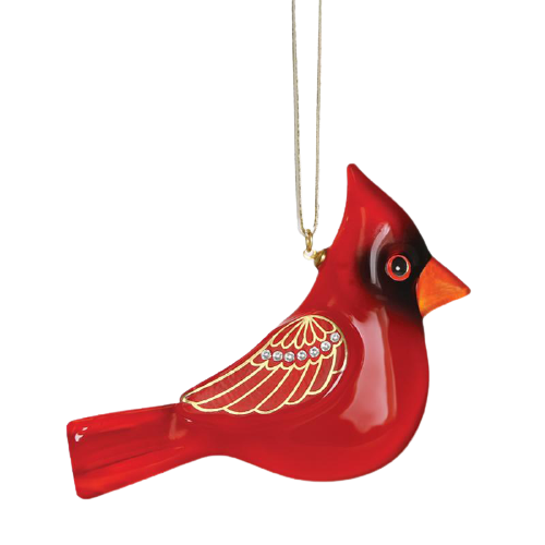 Glass Bird Red Cardinal Ornament Accented with Genuine Crystals