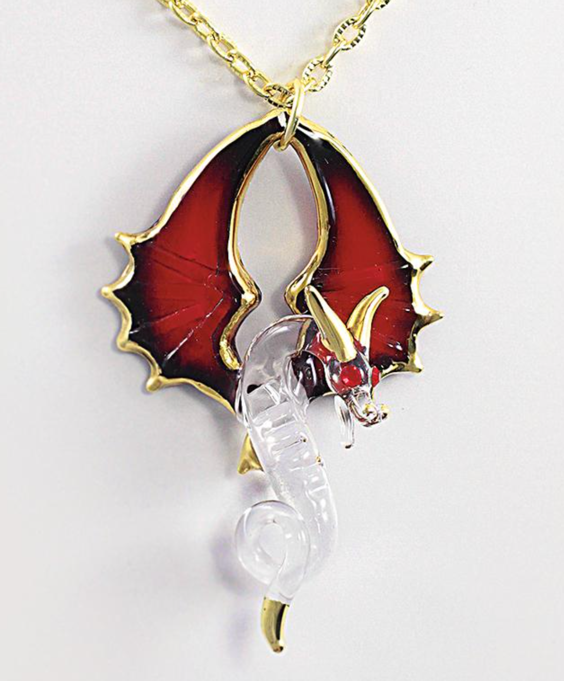Glass Baron ~ Red Winged Dragon Necklace