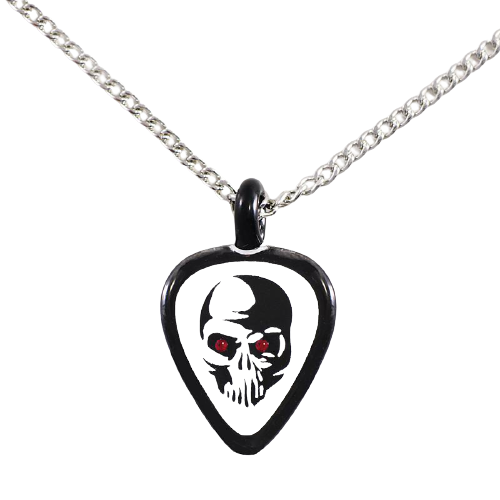 Glass Guitar Pick with Skull Necklace Necklace w/ Crystal Accents