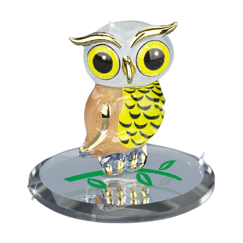Glass Baron Owl Figurine Big Barn Accented with Real 22Kt Gold