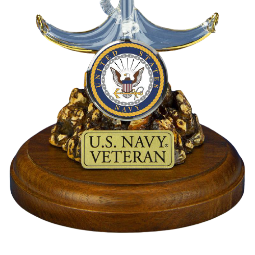 Glass US Anchor Navy Veteran Figurine Accented with 22kt Gold