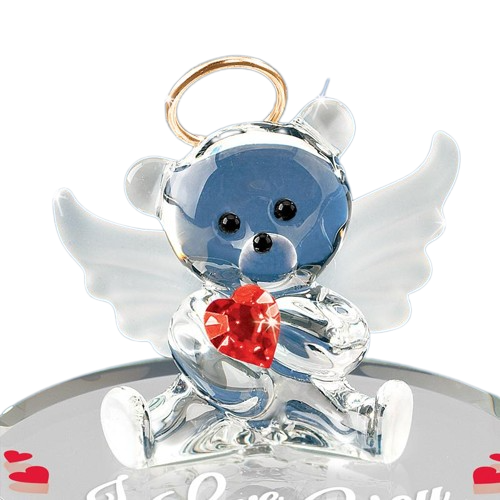 Glass Angel Bear Collectible Figurine with Crystal Heart