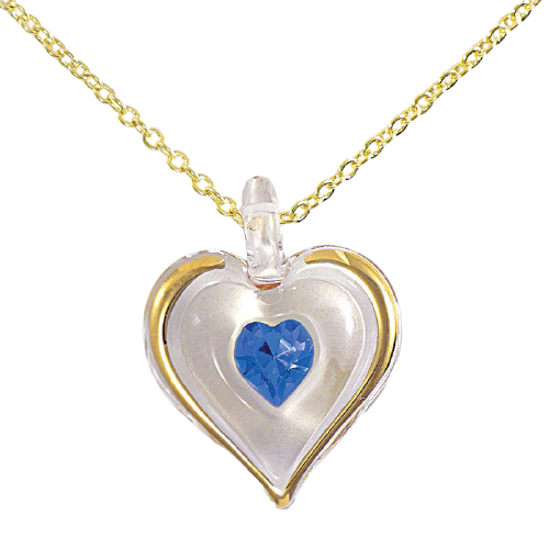 Glass September Birthstone Heart Necklace with Crystal Accents