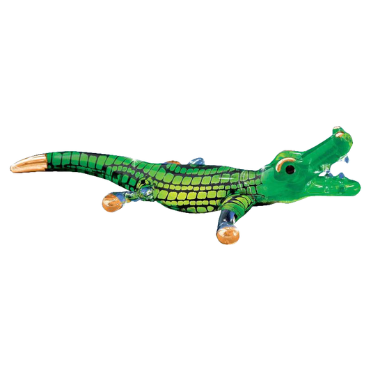 Glass Alligator Handcrafted Figurine Accented with 22Kt Gold