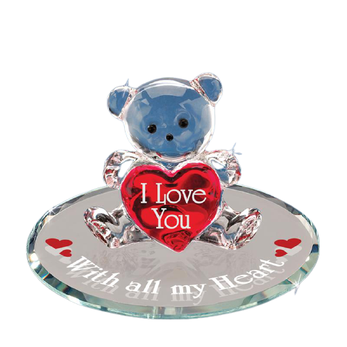 Glass Baron Handcrafted Figurine of Bear Holding Red Heart "With All My Heart"