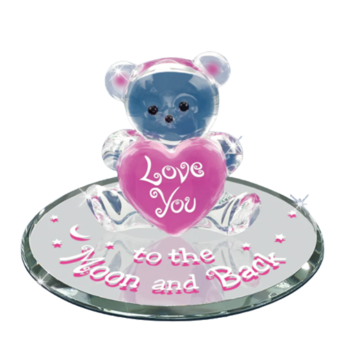 Glass Pink Bear Collectible Figurine Love You to the Moon and Back