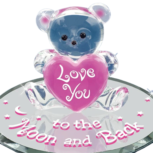 Glass Pink Bear Collectible Figurine Love You to the Moon and Back