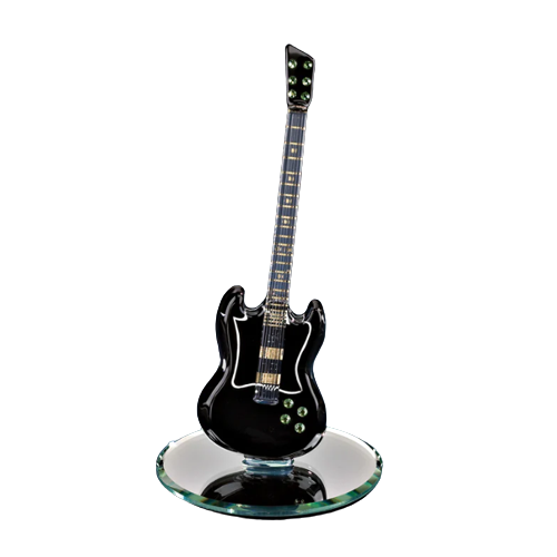 Glass Black Guitar Collectible Figurine with Crystal Accents